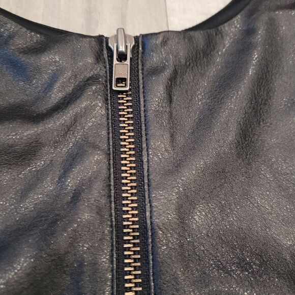 FREE PEOPLE Faux Leather Black Mini Dress Size M Medium Bodycon Sleeveless ZipUp - Picture 5 of 5
